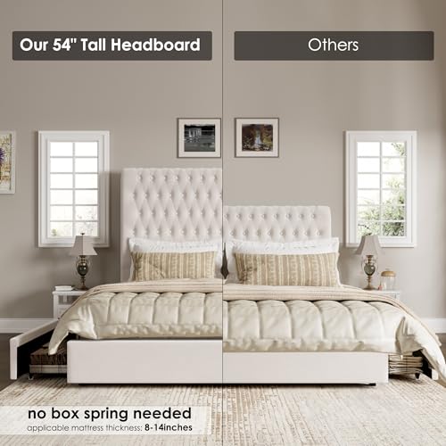 Velvet Upholstered King Bed Frame with Tall Headboard and Storage Drawers V8658