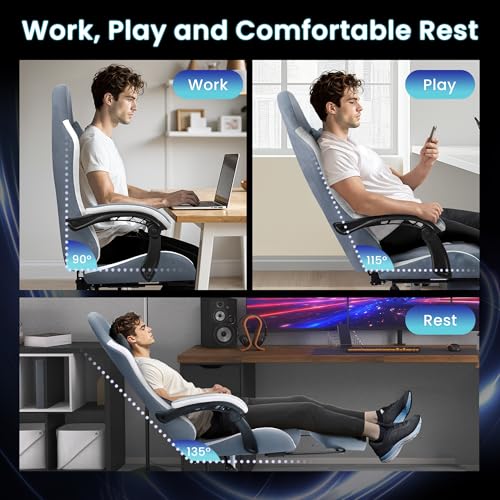 Gaming Chair with Footrest Lumbar Support High Back Recliner Ergonomic Leather L124