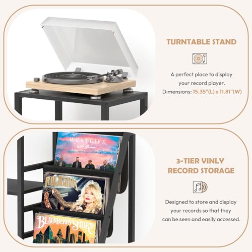 Record Player Stand with Guitar and Vinyl Storage J9238