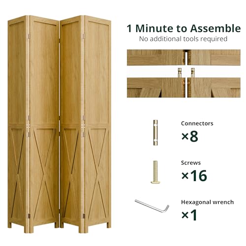 Wood Room Divider, 4 Panel 66.9 Inch Folding Privacy Screen, Freestanding Partition L84708