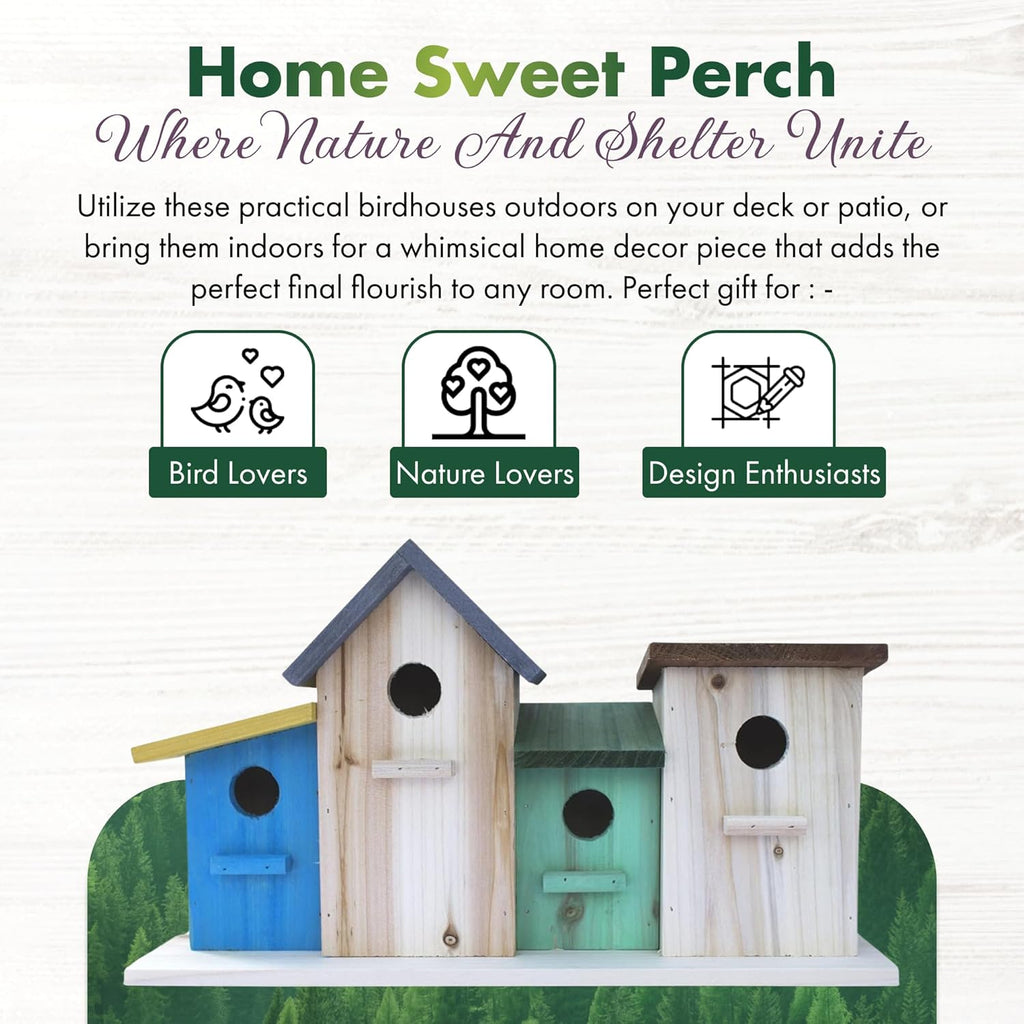 4 Hole Bird House for Outside Hanging, Decorative Feeder for Bluebirds Wrens Chickadees G339