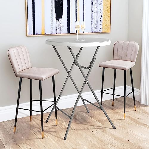 Folding Round Table Bar Height, HDPE with Gray Metal Finish, Black M940225