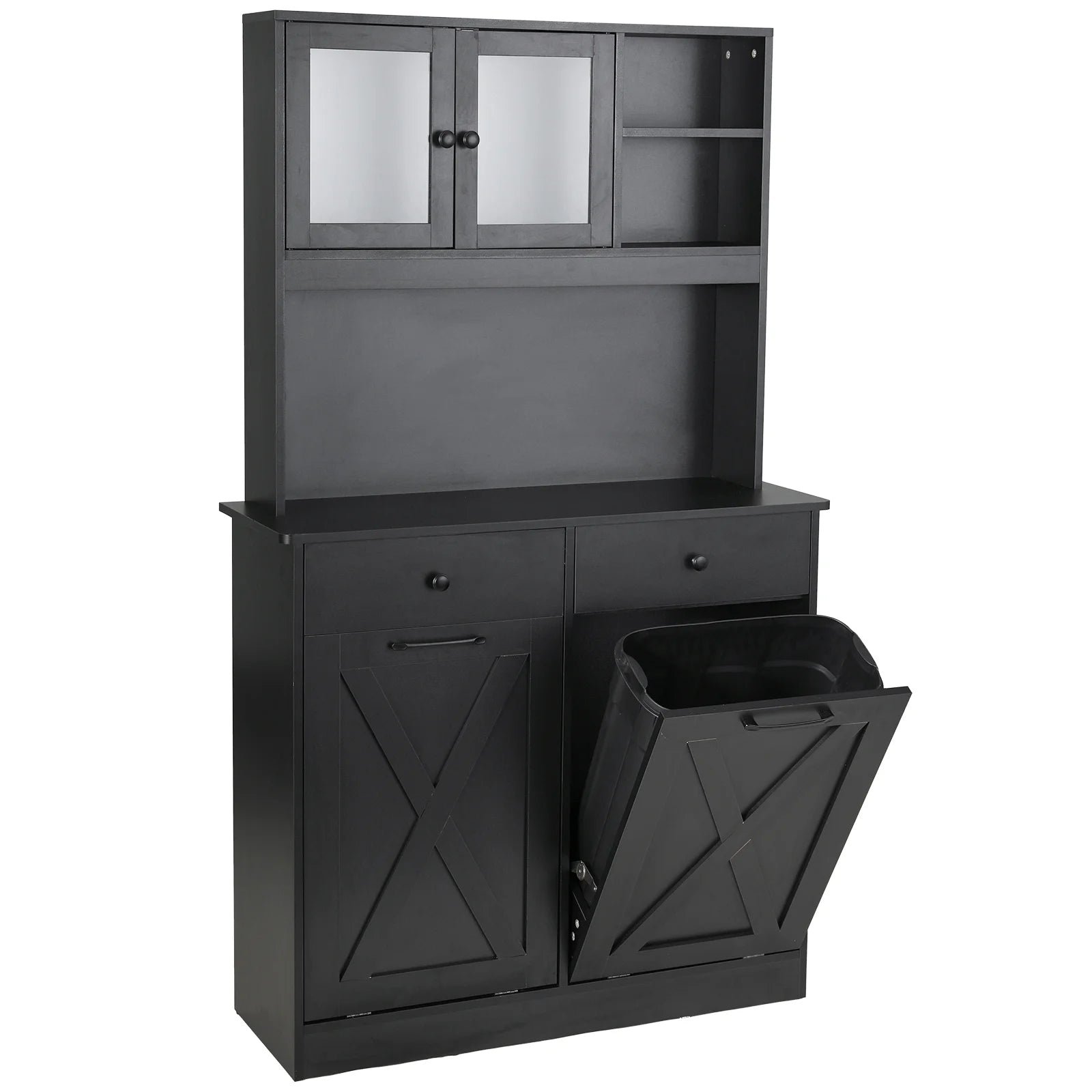 Kitchen Pantry Storage Cabinet with Double Tilt Out Trash Bin Holder R378