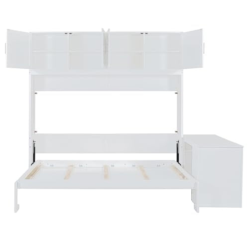 Twin Murphy Bed with Closet, Drawers & Desk, White Q211