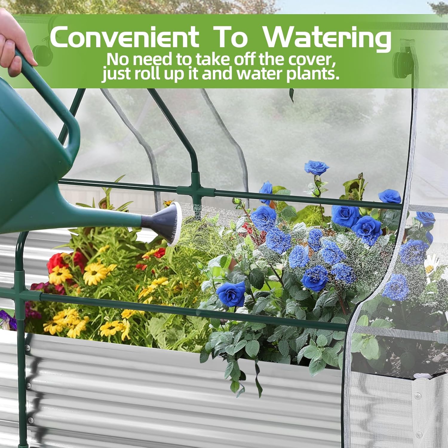 Galvanized Raised Garden Bed with Greenhouse Cover, 6x3x3FT B977