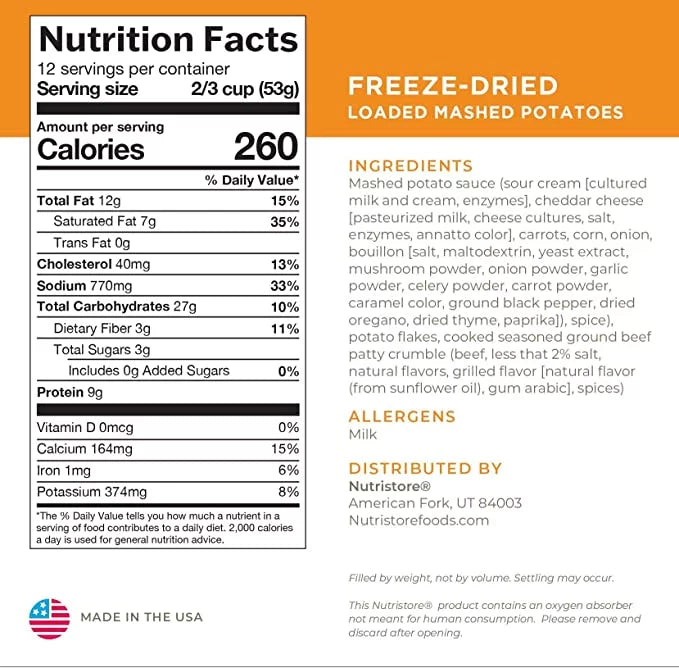 Freeze-Dried Loaded Mashed Potatoes, No. 10 Can S501909