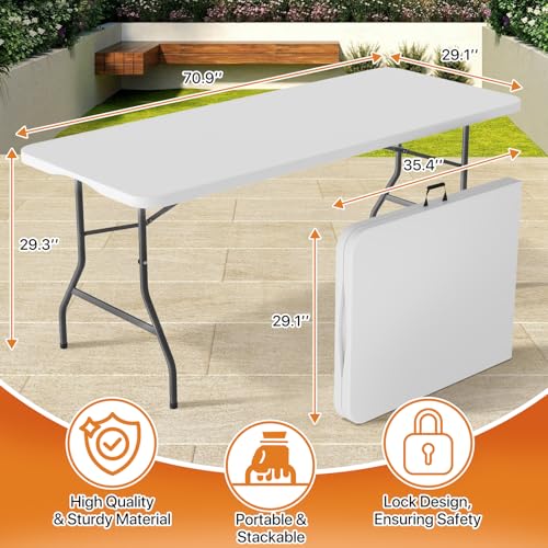 Folding Table 6 Foot Indoor Outdoor Heavy Duty Portable White A336496
