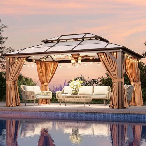 12x16 Hardtop Gazebo with Netting and Curtains for Patio K27275