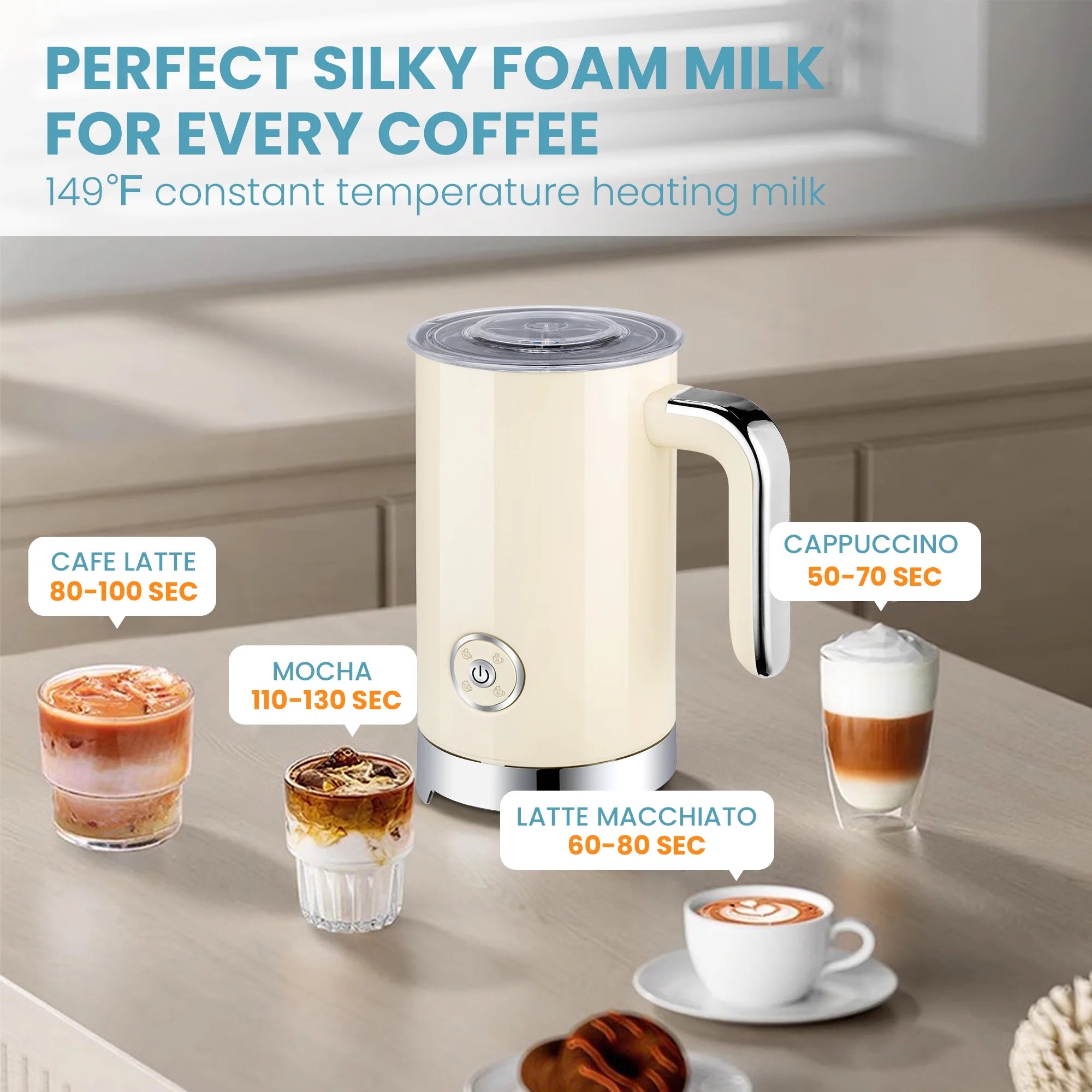 Electric Milk Frother and Steamer with 4 Settings for Coffee X708