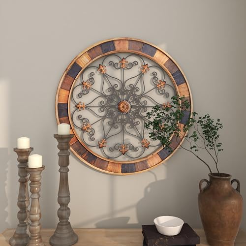 Metal Fleur De Lis Wall Decor, 25 x 23 Inches, Brown X90268