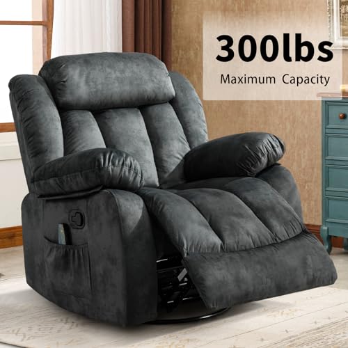 Massage Swivel Rocker Recliner Chair with Heat and Vibration, Grey M1757