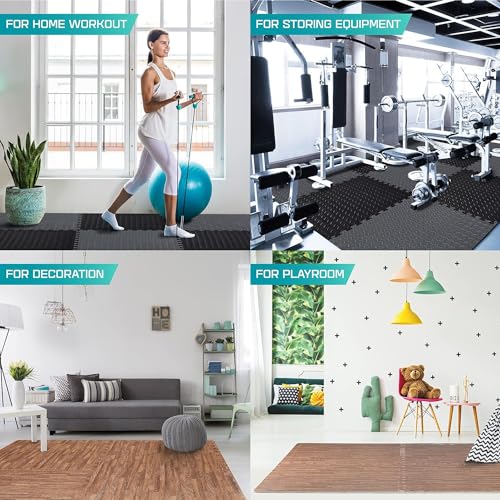 Puzzle Exercise Mat for Home Gym, EVA Interlocking Foam Floor Tiles with Border O344855