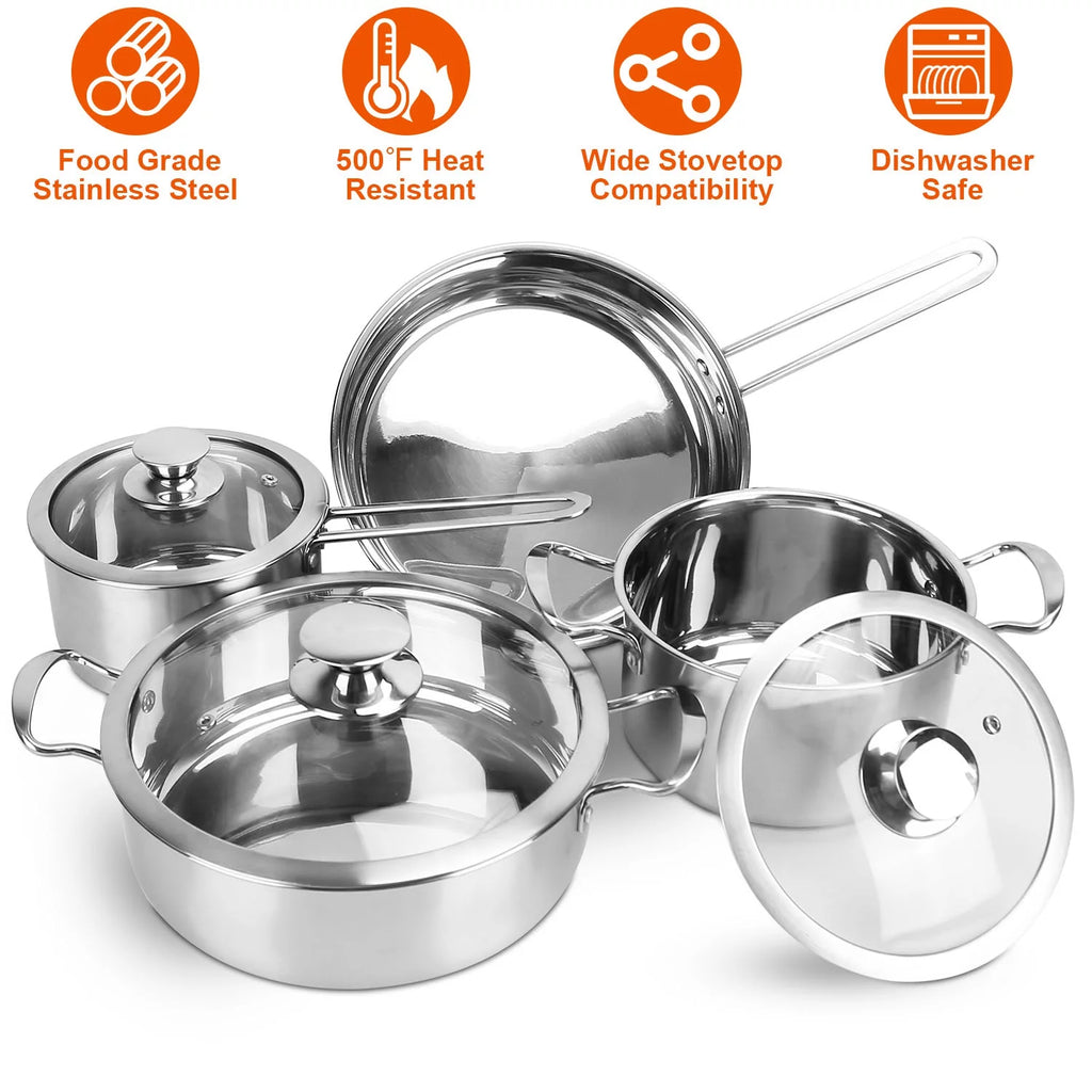 Stainless Steel Cookware Set with Stockpot, Saucepan, and Frying Pan D755813