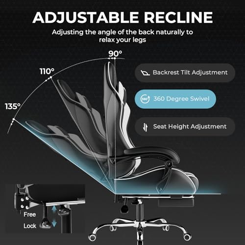 Gaming Chair with Footrest and Lumbar Support, Height Adjustable, Blue Y9034