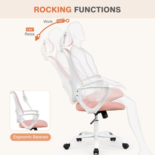Ergonomic High-Back Mesh Rolling Desk Chair with Adjustable Headrest, Pink S9181