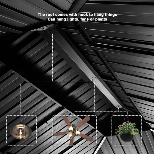 10' x 14' Permanent Hardtop Gazebo with Galvanized Steel Double Roof, Curtains and Netting Included M871