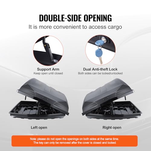 Roof Cargo Carrier, 22 Cubic Feet, Hard Shell, Dual-Sided Opening, Black E370