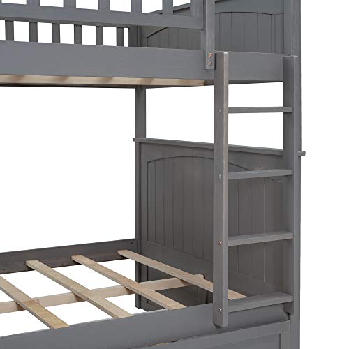 Twin Over Full Bunk Bed with Slide and Stairs for Kids I642