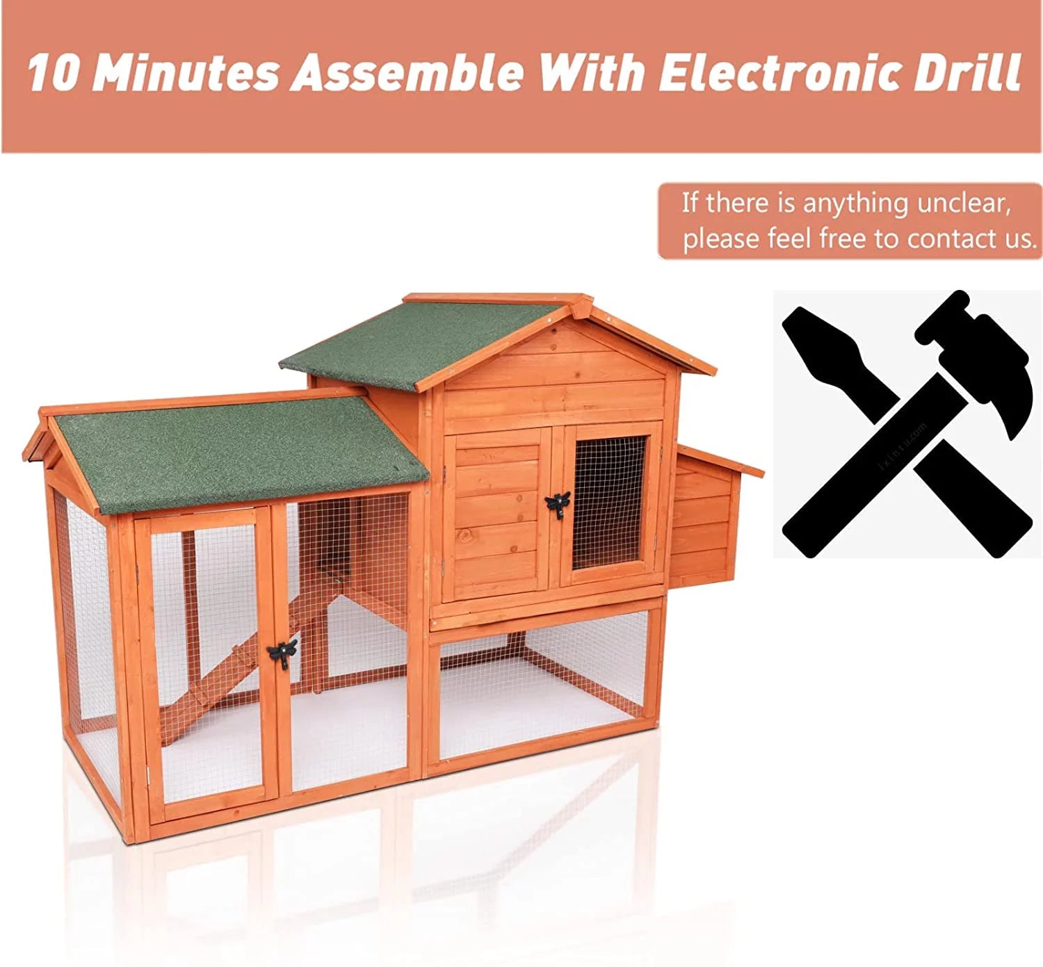 Outdoor Wooden Chicken Coop with Ramp and Nesting Box Q3948