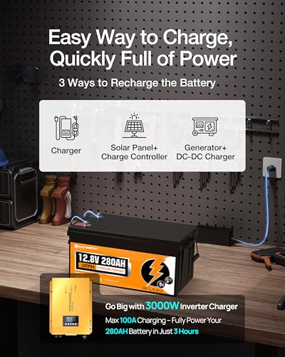 12V 280Ah LiFePO4 Lithium Battery with Bluetooth, Low Temp Protection, 200A BMS G213