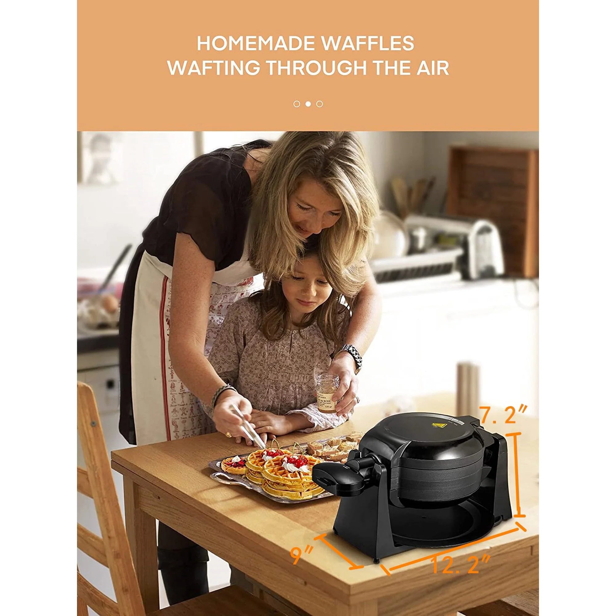 180° Flip Belgian Double Waffle Maker, 8-Slice Nonstick, Removable Drip Tray C447042