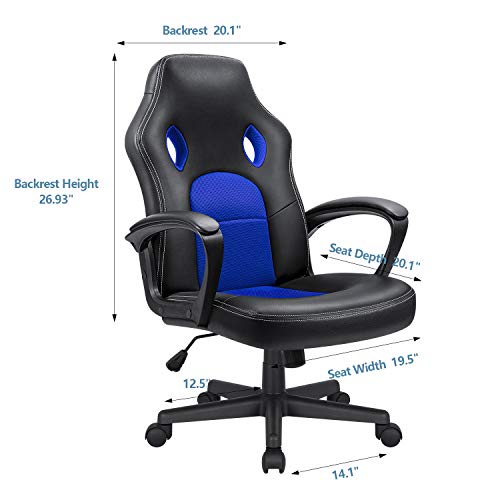 High Back Ergonomic Leather Gaming Chair, Adjustable, Blue S74277