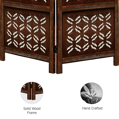 4 Panel Folding Wood Room Divider, Antique Brown, 72 x 80 P209