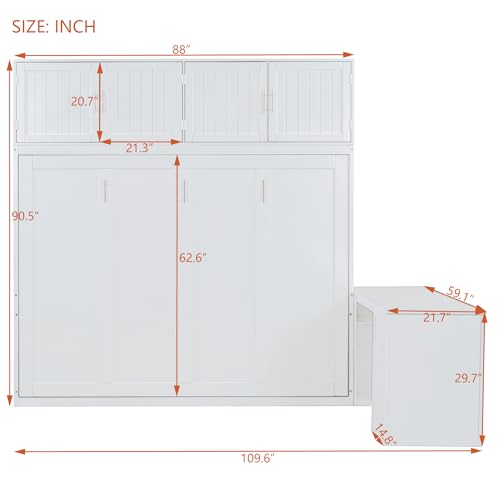 Twin Murphy Bed with Closet, Drawers & Desk, White Q211