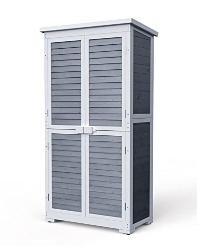 Outdoor Storage Cabinet with 3 Shelves, Double Lockable Wooden Garden Shed D368978