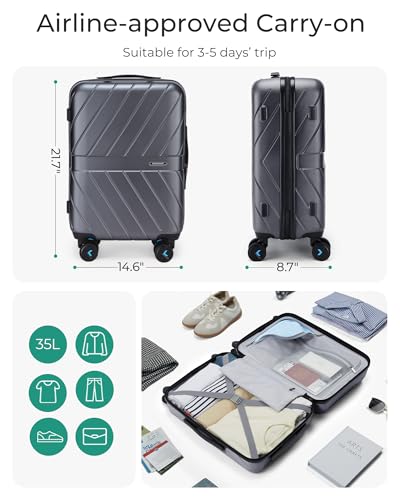 Carry On Luggage 22x14x9 with TSA Lock, Hardside Spinner Suitcase 20 Inch J7440