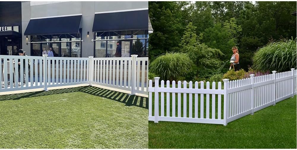 Zippity 5.5' x 3' Davidson Hinged Portable Vinyl Fence Kit and 36" x 72" Newport No-Dig White Picket Fence Panel