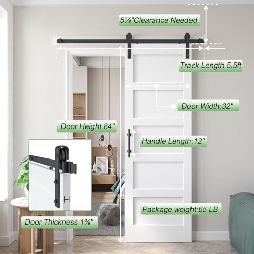 Double 21x84in White Barn Door with 7FT Sliding Hardware Kit, MDF, PVC Surface, DIY Assembly R60322