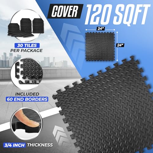 Puzzle Exercise Mat for Home Gym, EVA Interlocking Foam Floor Tiles with Border O344855