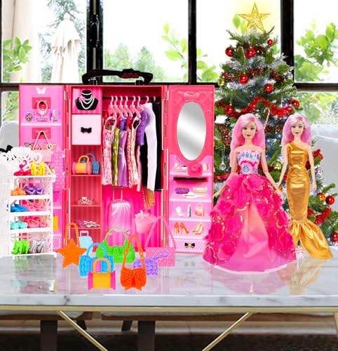105 Pcs Doll and Closet Playset with Wardrobe and Accessories J440228