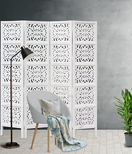 4 Panel Folding Wood Room Divider, Antique Brown, 72 x 80 P209