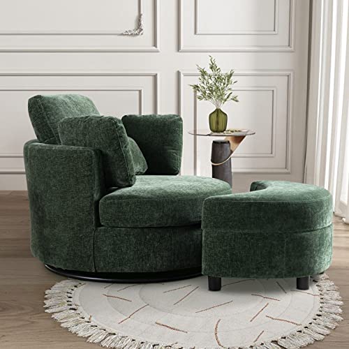 Round Swivel Barrel Chair with Ottoman for Living Room Bedroom G375183