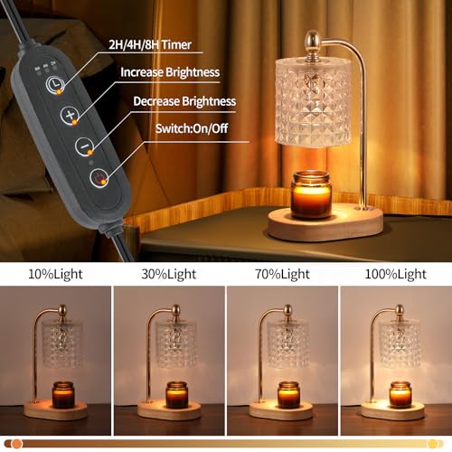 Candle Warmer Lamp with Timer and Dimmer, Electric Gold, 2 Bulbs O60740