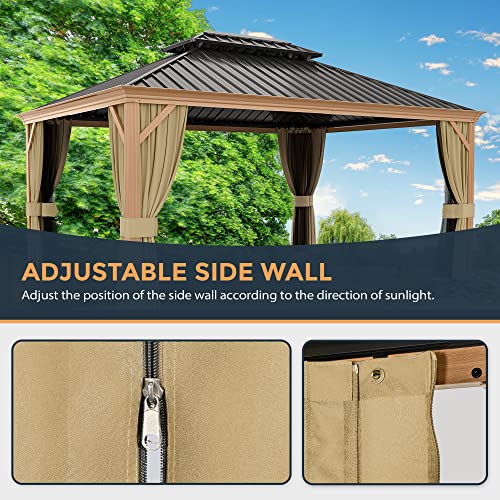 10 x 12 ft Hardtop Gazebo with Netting and Curtains for Patio, Deck, Backyard X60892