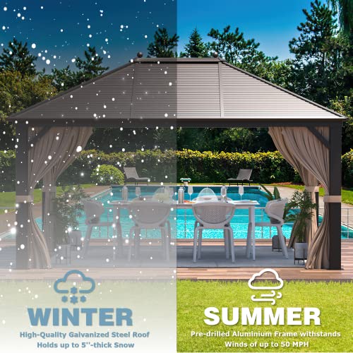 12x16 ft Hardtop Gazebo with Double Roof, Curtains and Netting T94173
