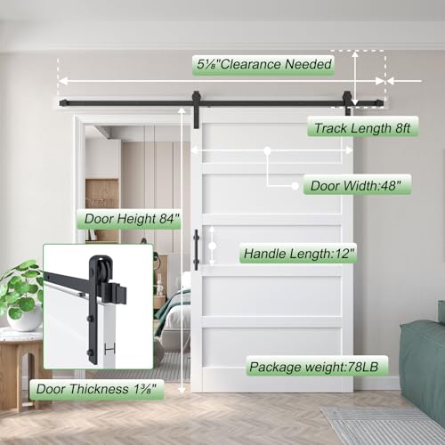 Double 21x84in White Barn Door with 7FT Sliding Hardware Kit, MDF, PVC Surface, DIY Assembly R60322