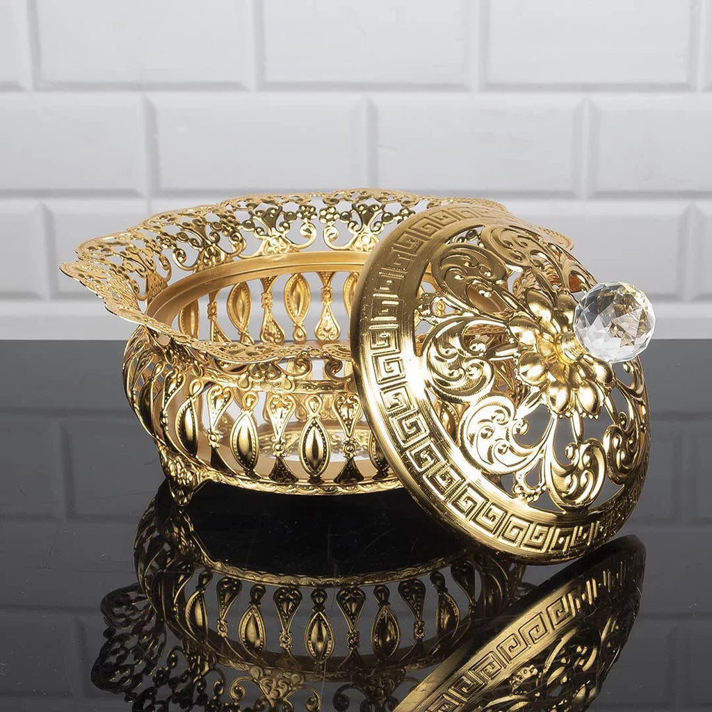 Gold Sugar Serving Bowl with Lid, Stainless Steel Decorative Candy Dish W359