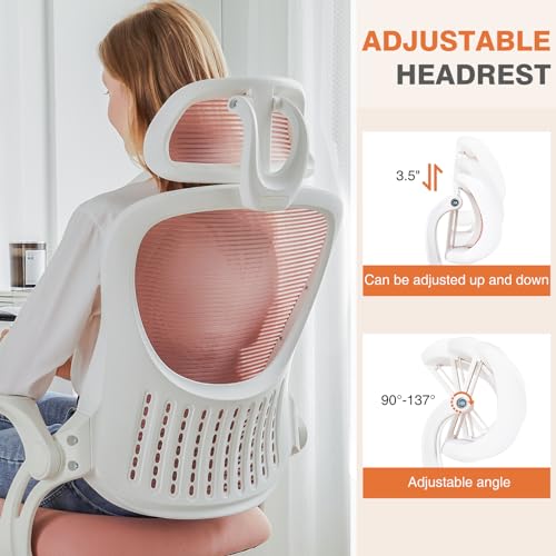 Ergonomic High-Back Mesh Rolling Desk Chair with Adjustable Headrest, Pink S9181