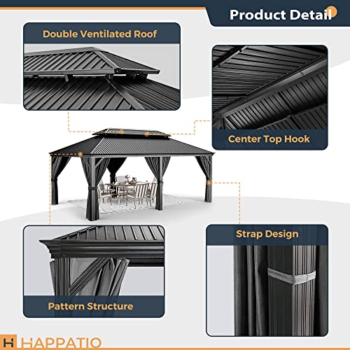10 x 12 ft Hardtop Gazebo with Netting and Curtains for Patio, Deck, Backyard X60892