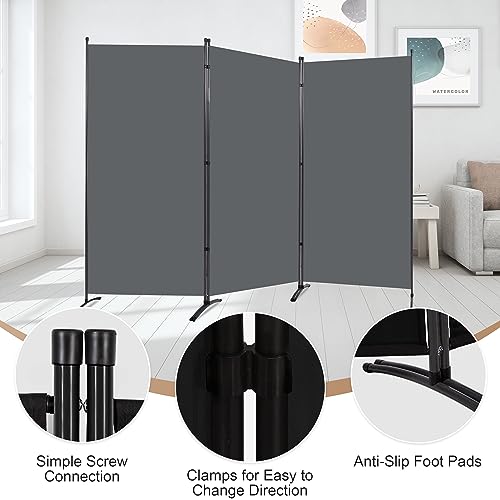 4 Panel Folding Room Divider Privacy Screen with Steel Frame F2996