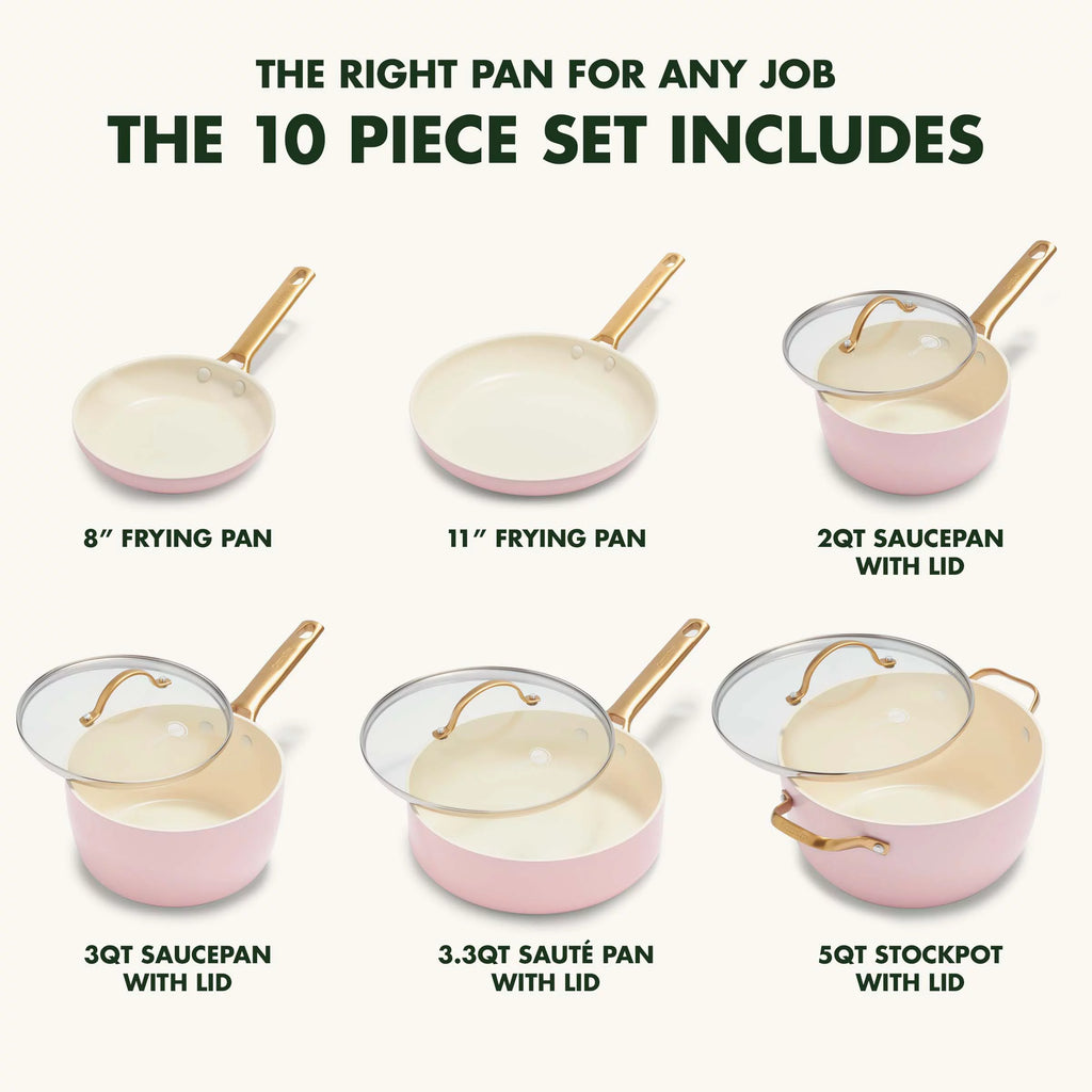 Healthy Ceramic Nonstick 10 Piece Cookware Set, Blush Pink J128528