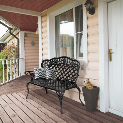 Outdoor Bench, Antique Cast Aluminum Garden Seating for 2-3 People O329814