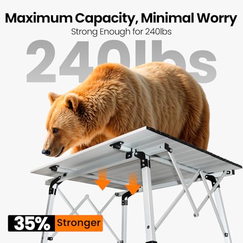 Portable Camping Table with Adjustable Legs, Lightweight Aluminum Folding Table K4689