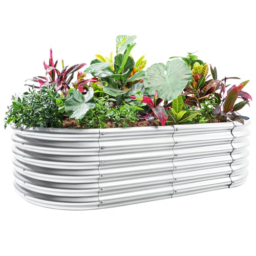 Galvanized Raised Garden Bed Kit 4x2x1.5ft Oval Metal Planter Box for Vegetables Outdoor V57489