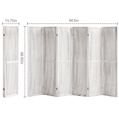 Wooden Pegboard Room Divider with Folding Privacy Screen, 5.6Ft, Light Brown D937870