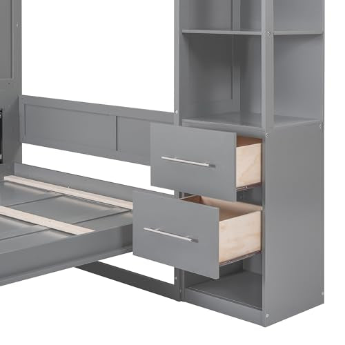 Queen Size Murphy Bed with Cabinet and LED Lights M1232